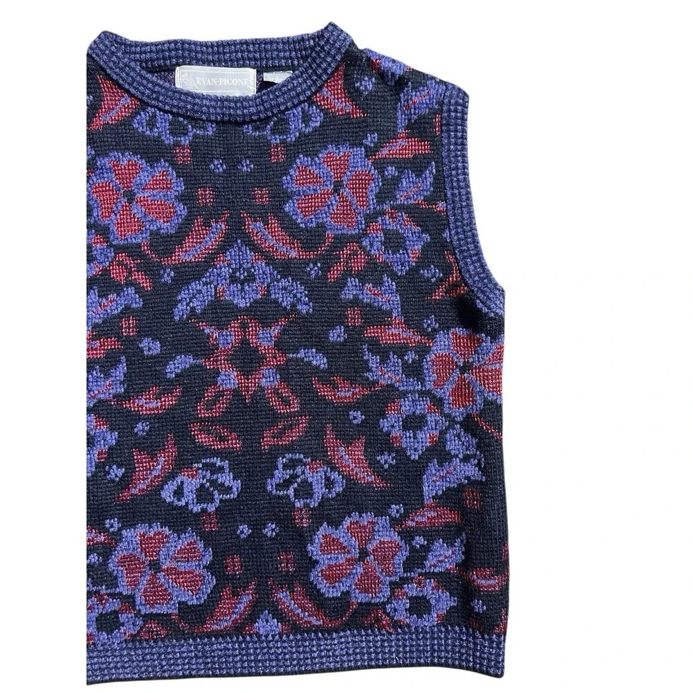 Vtg Evan Picone Vest Floral Purple and Red Grandma Core Sz L - Picture 3 of 7